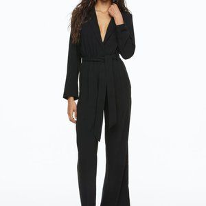 H&M Conscious Black Long Sleeve V-Neck Jumpsuit with Tie Belt - NWT